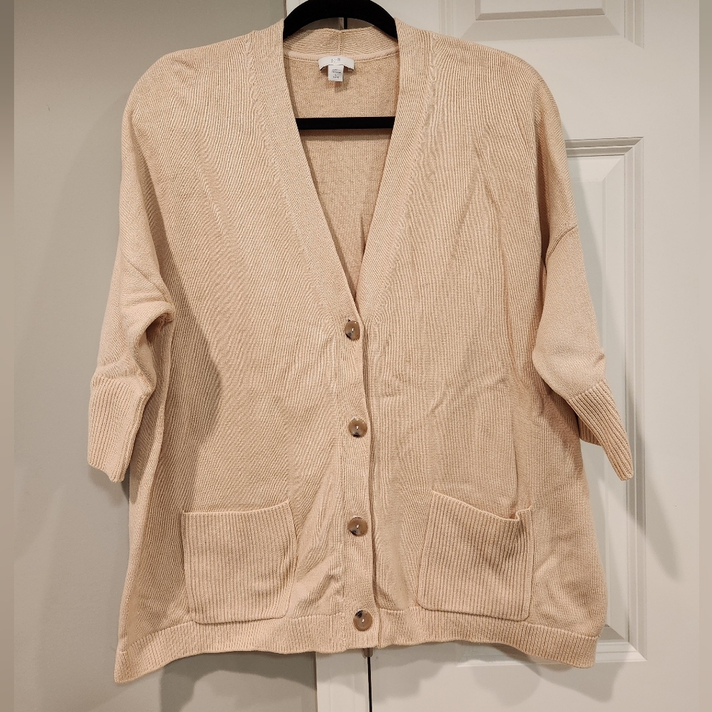 J. Jill Beige- Large- Button-Front Knit Cardigan